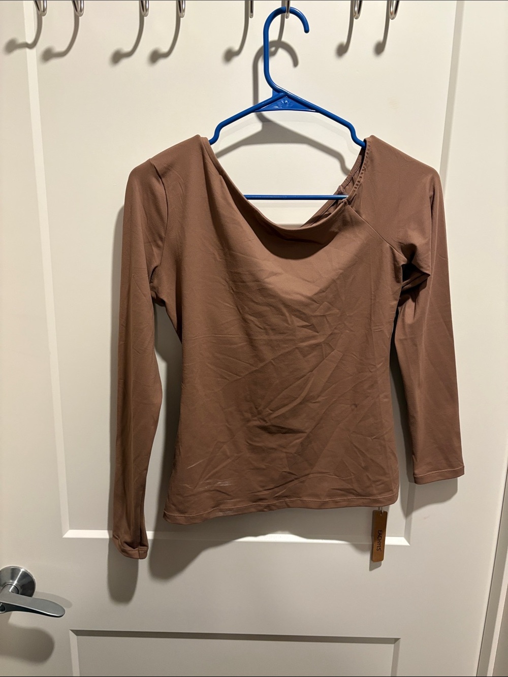 Amazon Women’s Off Shoulder Long Sleeve Scoop Neck Top - Brown